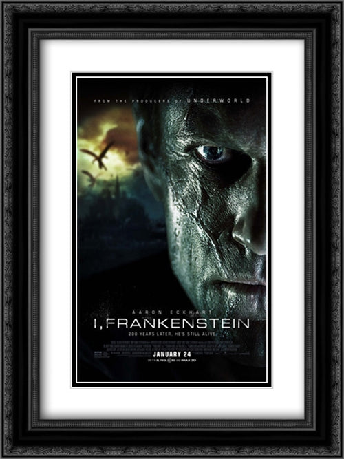 I, Frankenstein 18x24 Black Ornate Wood Framed Movie Poster with Double Matting