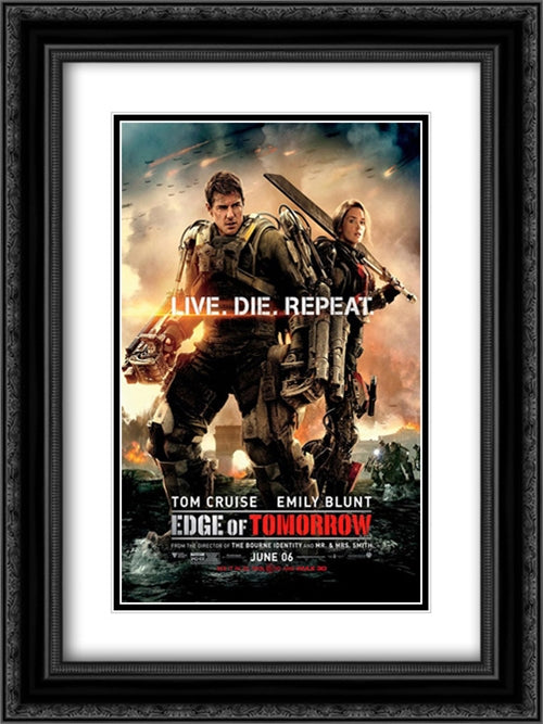 Edge of Tomorrow 18x24 Black Ornate Wood Framed Movie Poster with Double Matting