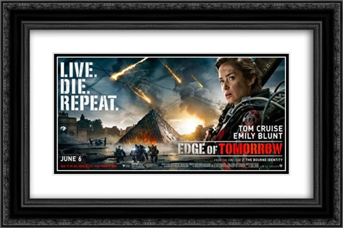 Edge of Tomorrow 24x16 Black Ornate Wood Framed Movie Poster with Double Matting