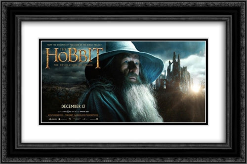 The Hobbit: The Desolation of Smaug 24x16 Black Ornate Wood Framed Movie Poster with Double Matting