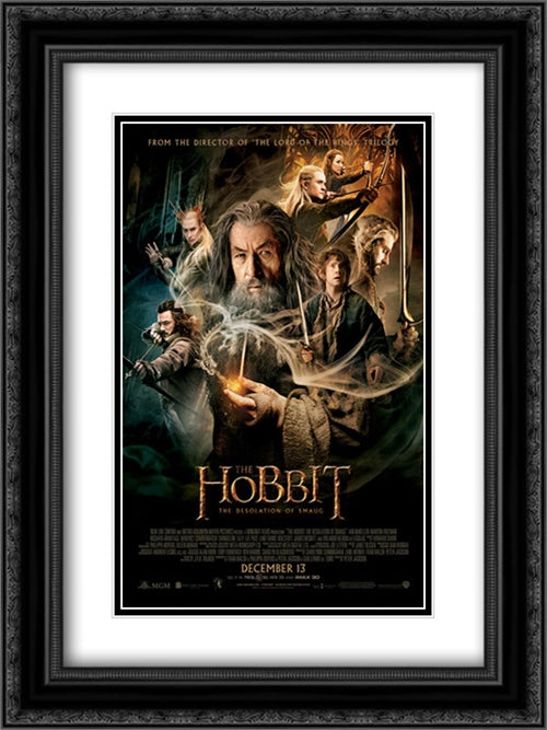 The Hobbit: The Desolation of Smaug 18x24 Black Ornate Wood Framed Movie Poster with Double Matting
