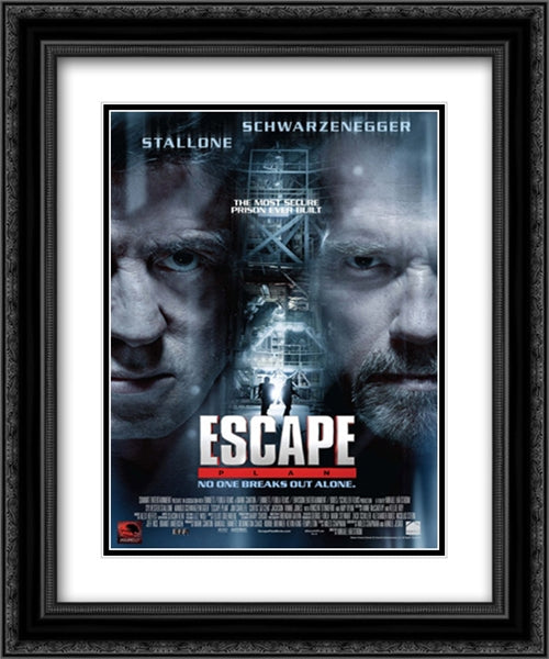 Escape Plan 20x24 Black Ornate Wood Framed Movie Poster with Double Matting