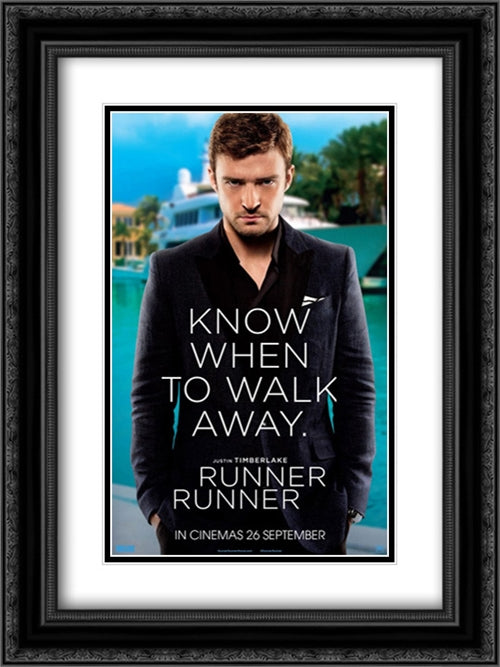 Runner Runner 18x24 Black Ornate Wood Framed Movie Poster with Double Matting
