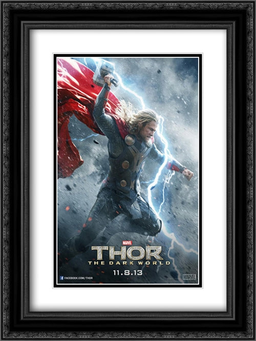 Thor: The Dark World 18x24 Black Ornate Wood Framed Movie Poster with Double Matting
