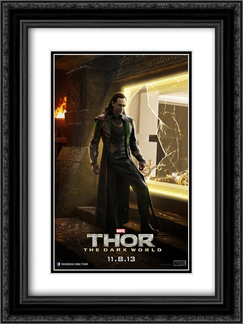 Thor: The Dark World 18x24 Black Ornate Wood Framed Movie Poster with Double Matting