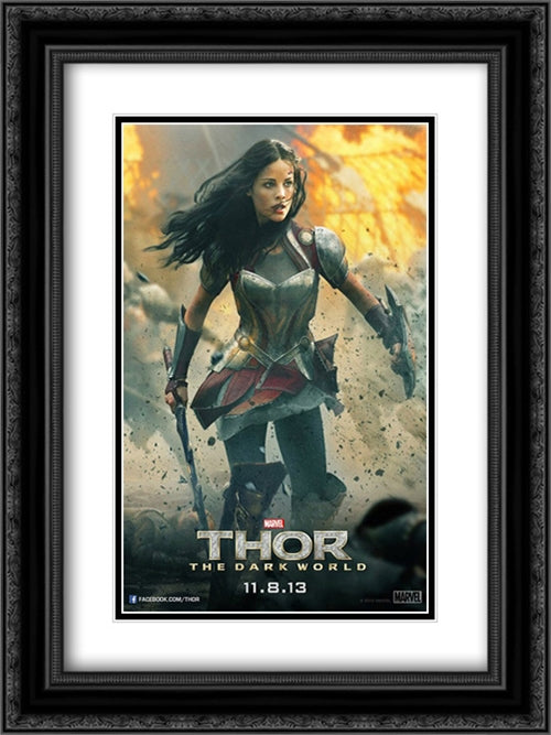 Thor: The Dark World 18x24 Black Ornate Wood Framed Movie Poster with Double Matting
