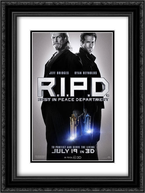 R.I.P.D. 18x24 Black Ornate Wood Framed Movie Poster with Double Matting