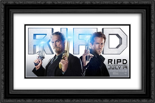 R.I.P.D. 24x16 Black Ornate Wood Framed Movie Poster with Double Matting