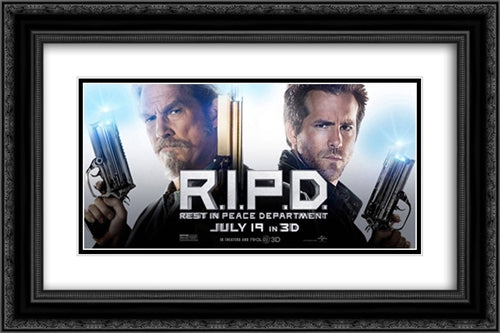 R.I.P.D. 24x16 Black Ornate Wood Framed Movie Poster with Double Matting