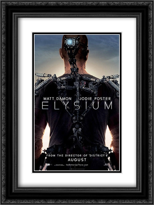Elysium 18x24 Black Ornate Wood Framed Movie Poster with Double Matting