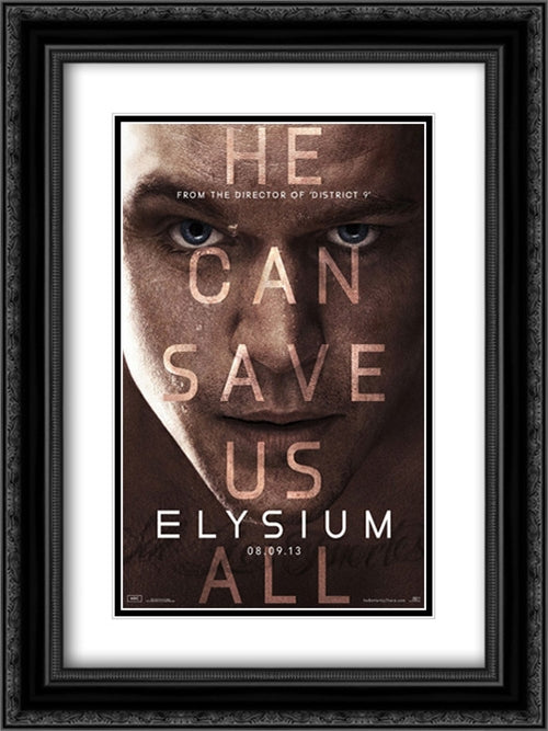 Elysium 18x24 Black Ornate Wood Framed Movie Poster with Double Matting