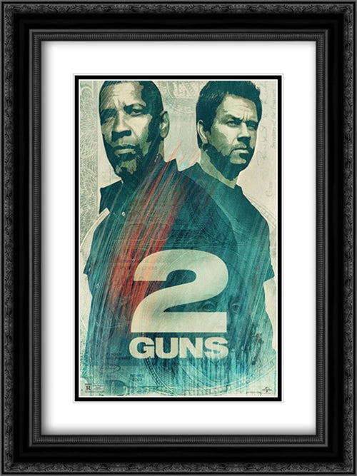 2 Guns 18x24 Black Ornate Wood Framed Movie Poster with Double Matting