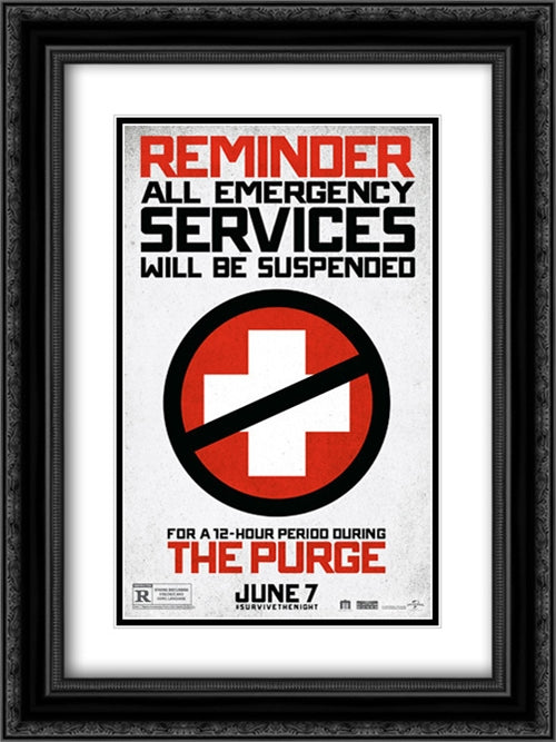 The Purge 18x24 Black Ornate Wood Framed Movie Poster with Double Matting