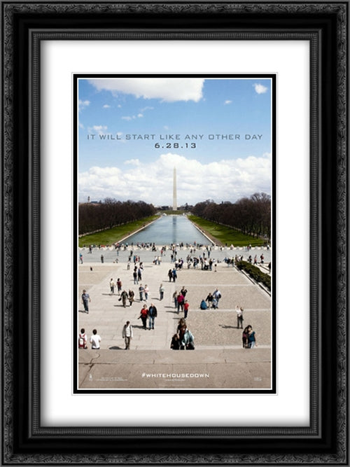 White House Down 18x24 Black Ornate Wood Framed Movie Poster with Double Matting