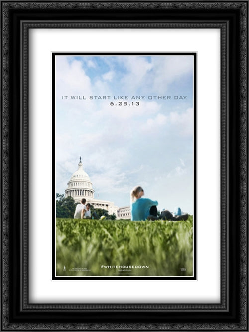 White House Down 18x24 Black Ornate Wood Framed Movie Poster with Double Matting