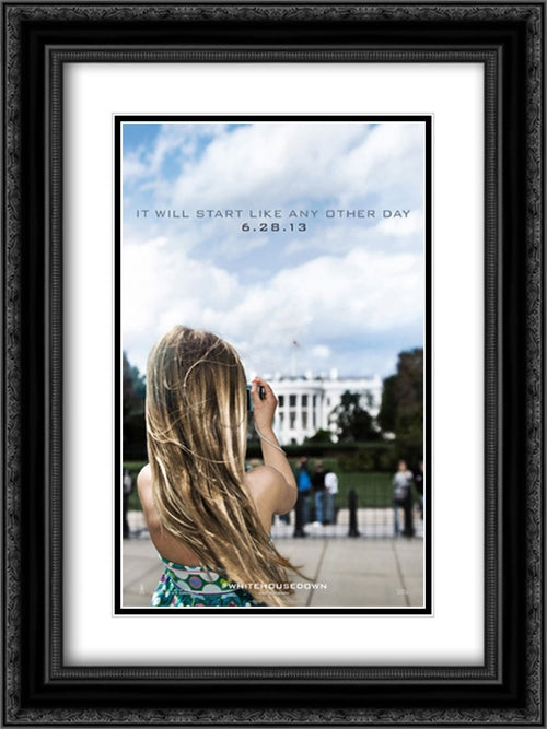 White House Down 18x24 Black Ornate Wood Framed Movie Poster with Double Matting