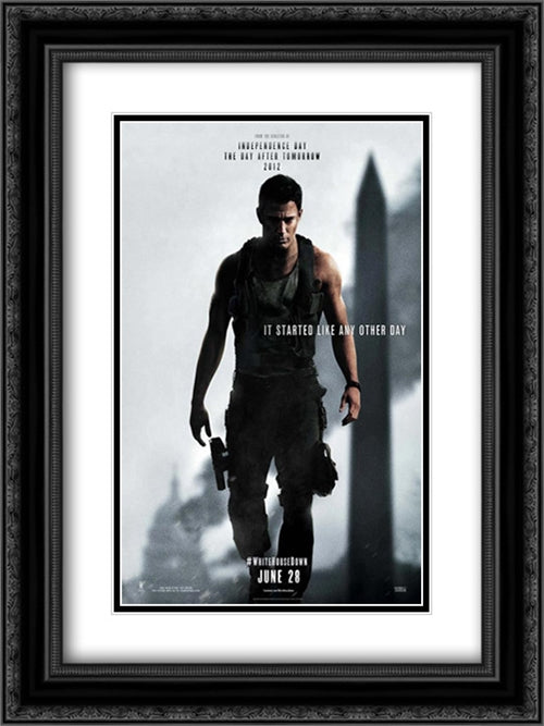 White House Down 18x24 Black Ornate Wood Framed Movie Poster with Double Matting