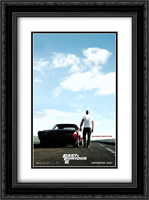 Fast and Furious 6 18x24 Black Ornate Wood Framed Movie Poster with Double Matting