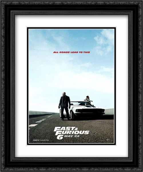 Fast and Furious 6 20x24 Black Ornate Wood Framed Movie Poster with Double Matting