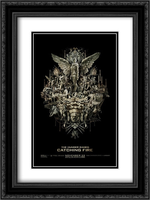 The Hunger Games: Catching Fire 18x24 Black Ornate Wood Framed Movie Poster with Double Matting