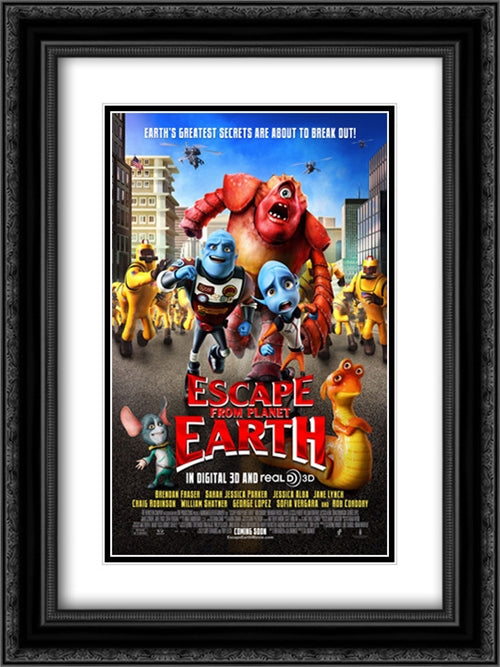 Escape from Planet Earth 18x24 Black Ornate Wood Framed Movie Poster with Double Matting