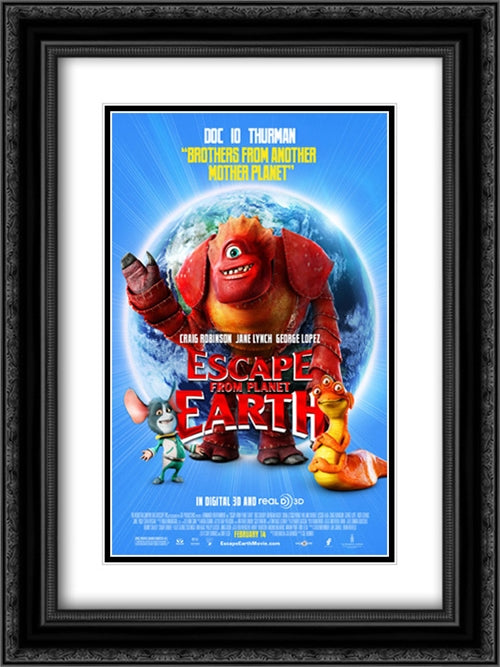 Escape from Planet Earth 18x24 Black Ornate Wood Framed Movie Poster with Double Matting