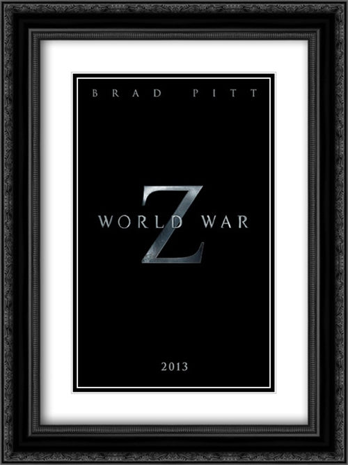 World War Z 18x24 Black Ornate Wood Framed Movie Poster with Double Matting