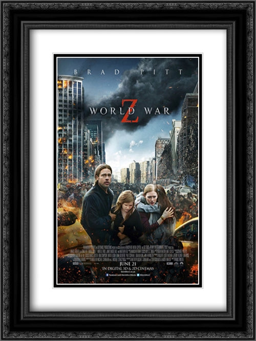 World War Z 18x24 Black Ornate Wood Framed Movie Poster with Double Matting
