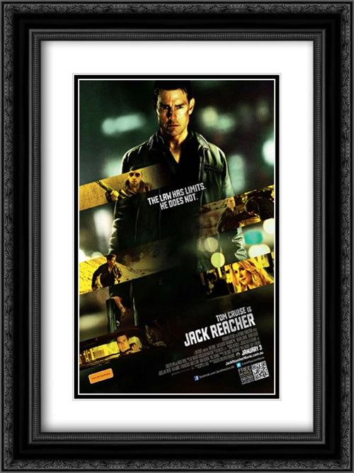 Jack Reacher 18x24 Black Ornate Wood Framed Movie Poster with Double Matting