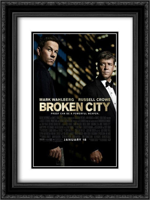 Broken City 18x24 Black Ornate Wood Framed Movie Poster with Double Matting
