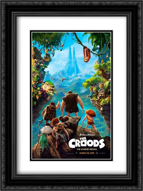 The Croods 18x24 Black Ornate Wood Framed Movie Poster with Double Matting