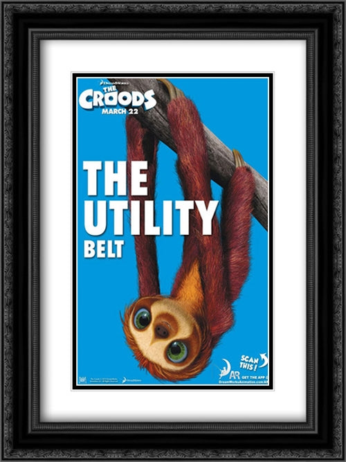 The Croods 18x24 Black Ornate Wood Framed Movie Poster with Double Matting