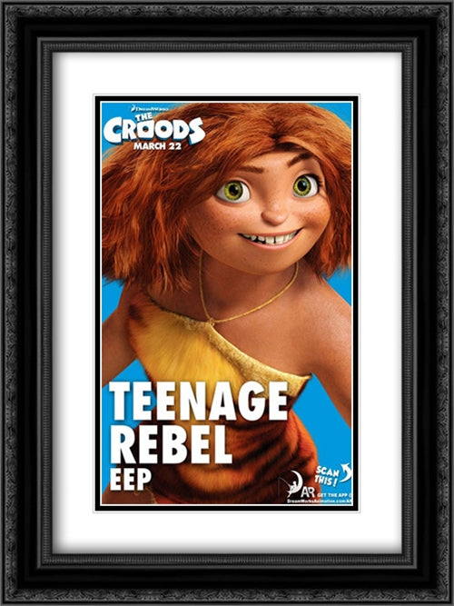 The Croods 18x24 Black Ornate Wood Framed Movie Poster with Double Matting