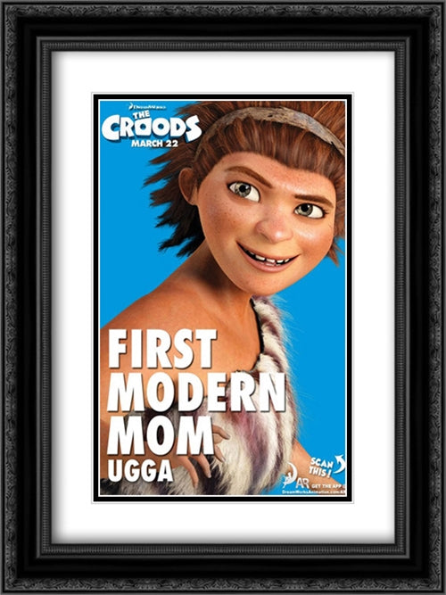The Croods 18x24 Black Ornate Wood Framed Movie Poster with Double Matting