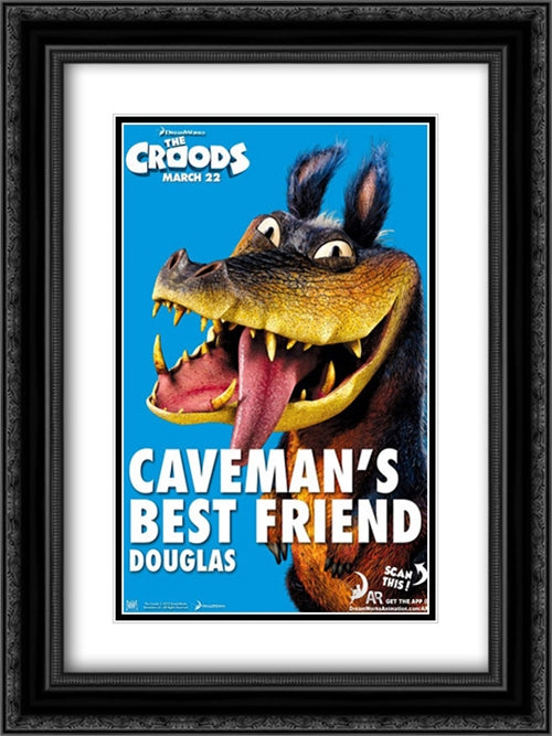 The Croods 18x24 Black Ornate Wood Framed Movie Poster with Double Matting