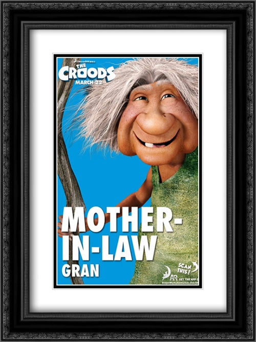The Croods 18x24 Black Ornate Wood Framed Movie Poster with Double Matting
