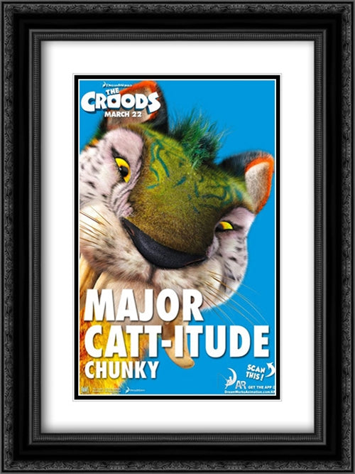 The Croods 18x24 Black Ornate Wood Framed Movie Poster with Double Matting