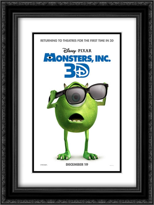 Monsters Inc. 3D 18x24 Black Ornate Wood Framed Movie Poster with Double Matting