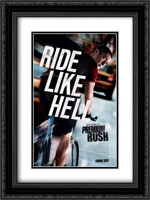 Premium Rush 18x24 Black Ornate Wood Framed Movie Poster with Double Matting