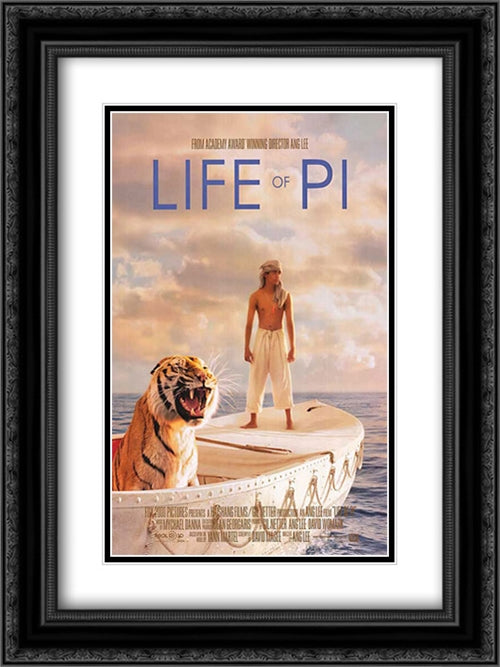 Life of Pi 18x24 Black Ornate Wood Framed Movie Poster with Double Matting
