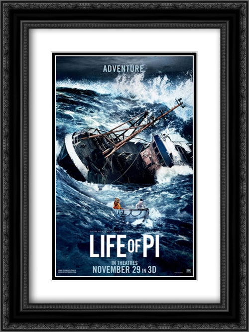 Life of Pi 18x24 Black Ornate Wood Framed Movie Poster with Double Matting
