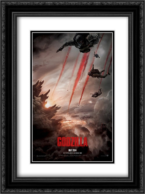 Godzilla 18x24 Black Ornate Wood Framed Movie Poster with Double Matting