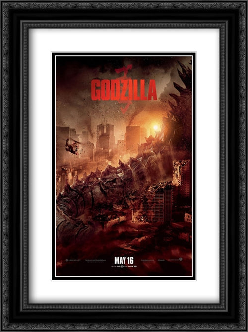 Godzilla 18x24 Black Ornate Wood Framed Movie Poster with Double Matting