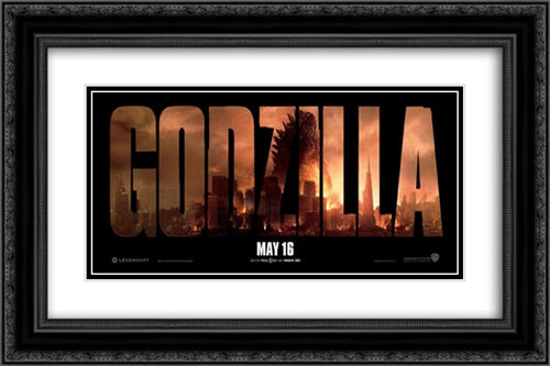 Godzilla 24x16 Black Ornate Wood Framed Movie Poster with Double Matting