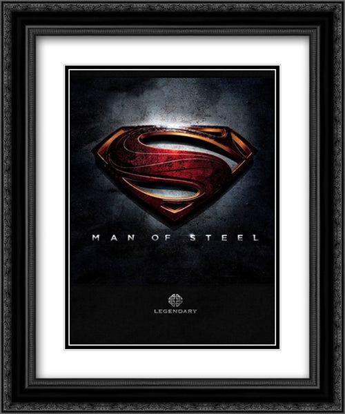 Man of Steel 20x24 Black Ornate Wood Framed Movie Poster with Double Matting