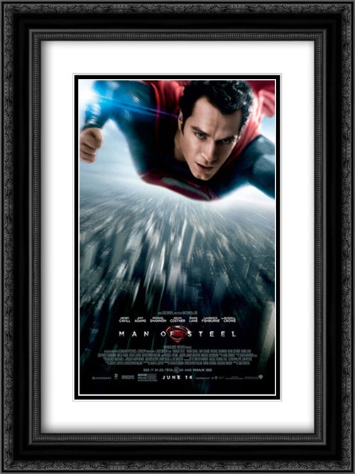 Man of Steel 18x24 Black Ornate Wood Framed Movie Poster with Double Matting
