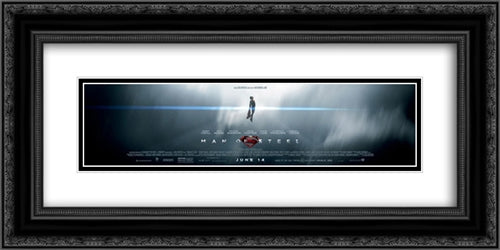 Man of Steel 24x12 Black Ornate Wood Framed Movie Poster with Double Matting