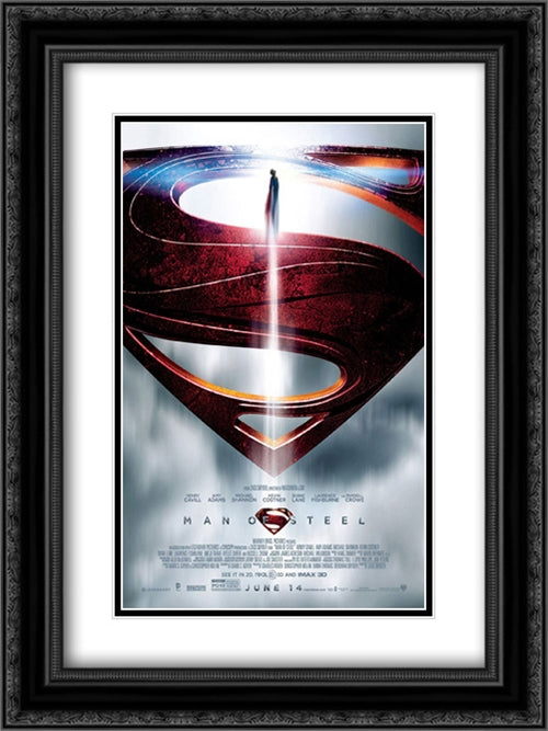 Man of Steel 18x24 Black Ornate Wood Framed Movie Poster with Double Matting