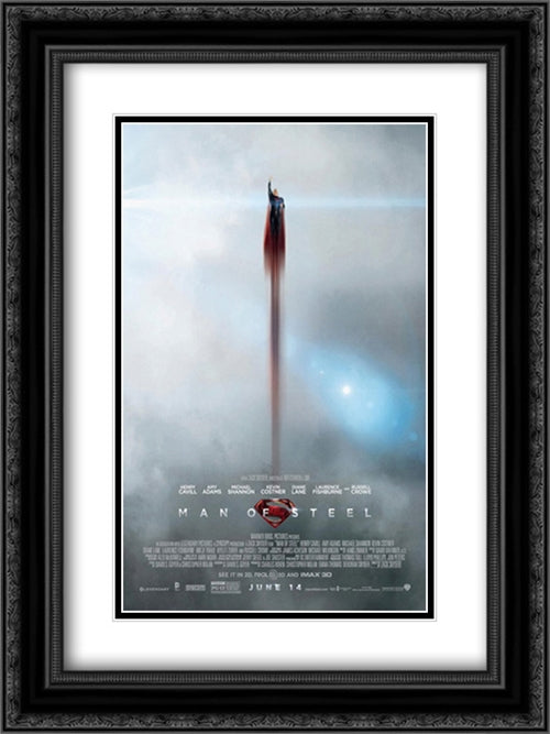 Man of Steel 18x24 Black Ornate Wood Framed Movie Poster with Double Matting