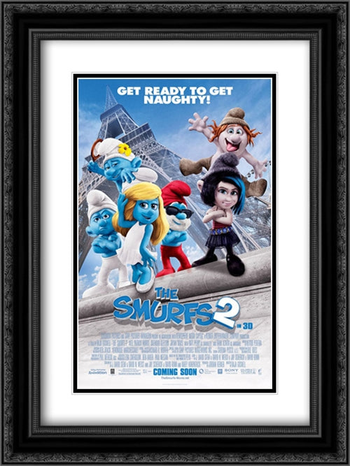 The Smurfs 2 18x24 Black Ornate Wood Framed Movie Poster with Double Matting